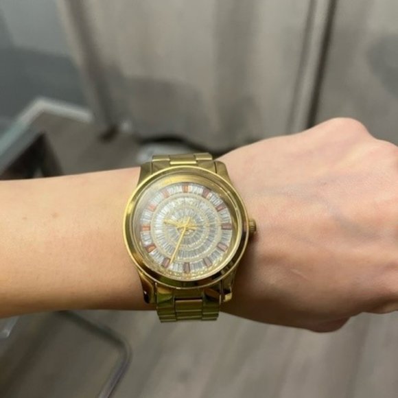 Michael Kors Gold Watch With Orange and White Crystal Face - Picture 1 of 4